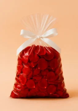 Bolsa con pétalos rojos